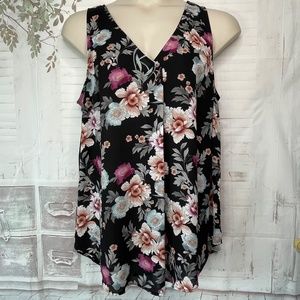 Torrid Womens Black Floral Chiffon Pleated Tank Top Plus Sz. 1 1X 14 16 USED